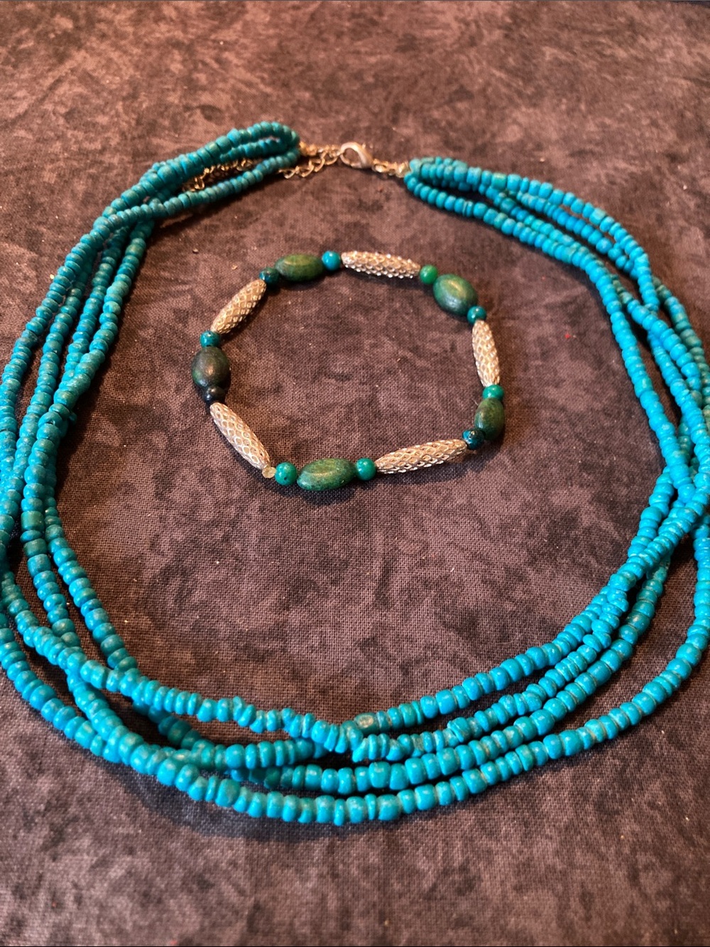 Turquoise Colored Beaded Necklace and Bracelet Bundle - Teal Jewelry Set